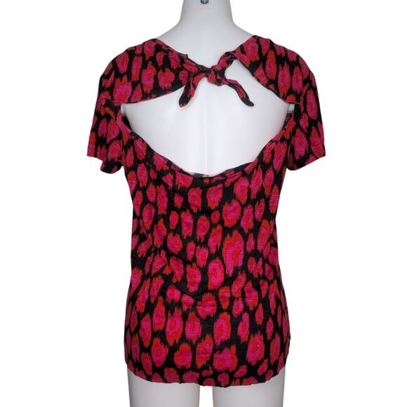 Proenza Schouler Tie-Back Cutout Slub Knit Printed Tee in Pink, Size Medium - Picture 3 of 5